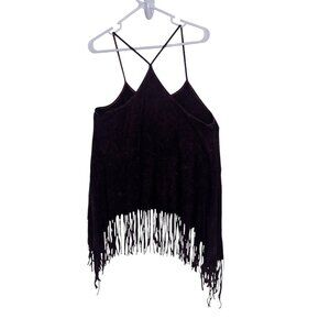 Voice Of California Womens Tank Top Sz XL Purple Tie Due Rhinestones Fringe Boho